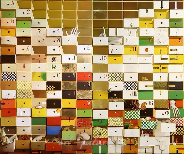 箱子。双联画，1996年，布面，丙烯，油画，金箔，130×80，130×80
