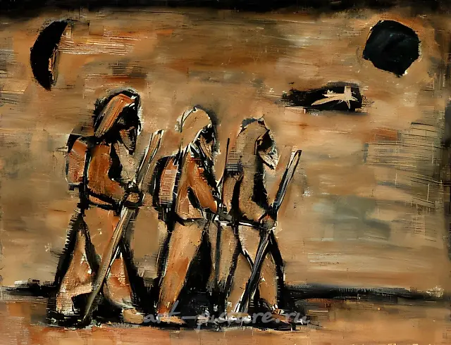 前往伯利恒之路，1990年，布面油画，50x64厘米。“Bonfi”画廊