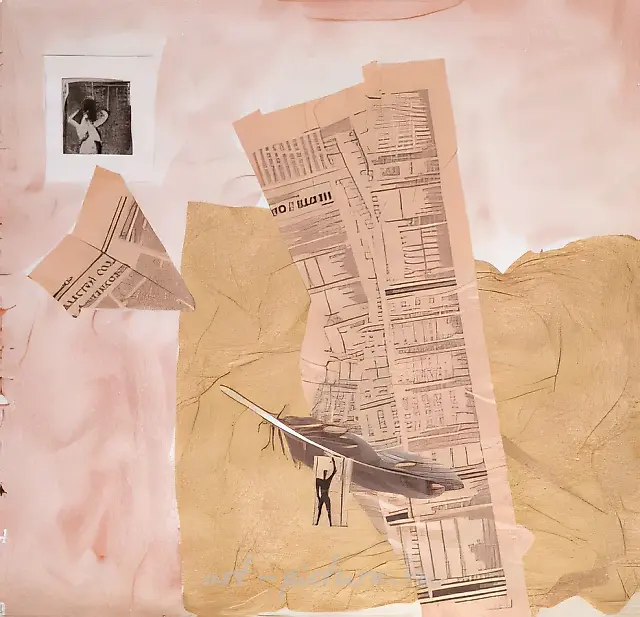 考古学末期，1995年，水粉画于纸上，拼贴，64x65.5厘米。作者自藏。