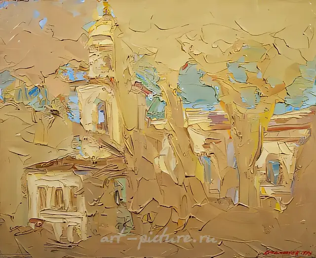March. The steeple of St.George Church in Endove, 1993, oil on canvas, 50 x 60 Author's property