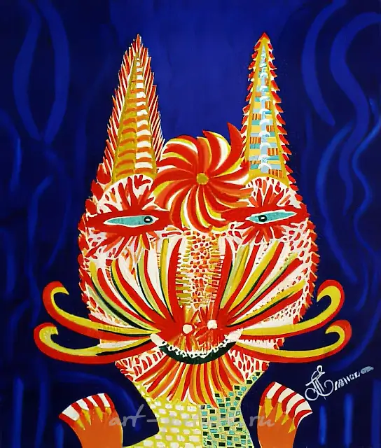 小猫，1991年，硬纸板，混合技法，50x60厘米。莫斯科察里津诺现代民间艺术博物馆。