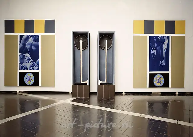 Среднее ухо, 1991, Металл, деревянная конструкция, холст, масло, Около 250 х 500 см Собственность автора