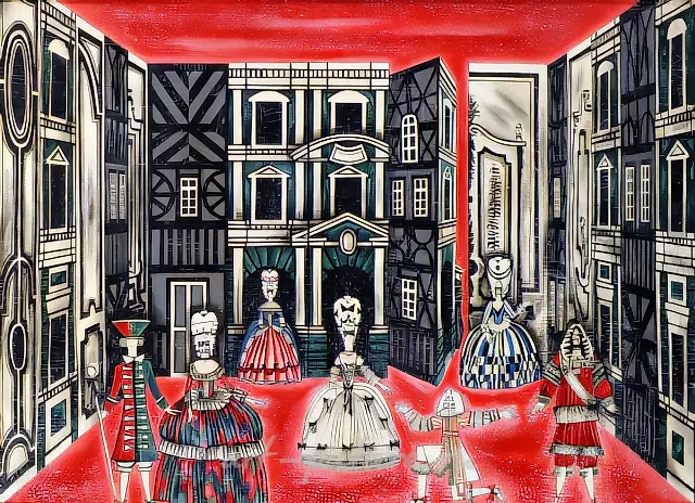 《阴谋与爱情》戏剧布景草图，F.席勒，1980年，布面蛋彩，80×60厘米。基洛夫州立话剧院，导演：V.列古列茨基。