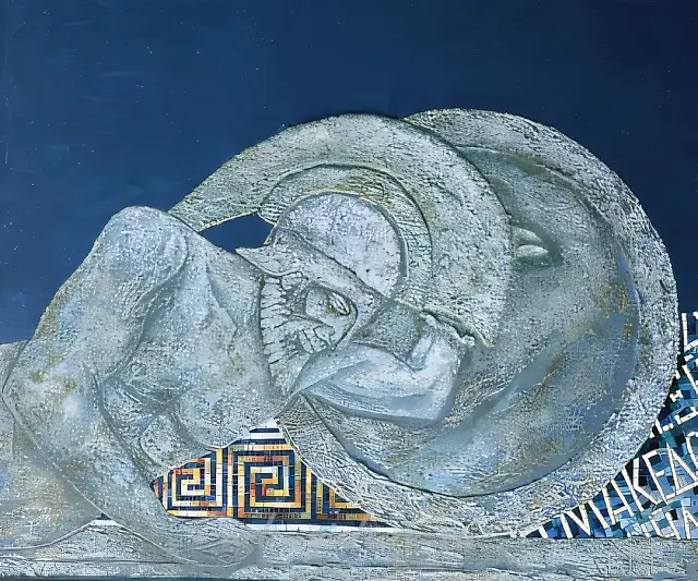 被击败的战士，1997年，画布，综合技法，100×120