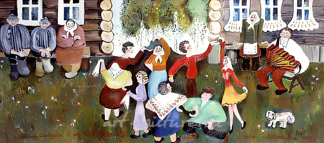 The Trinity Sunday in Briushko village, 1995, oil on canvas, 40 х 91 cm Author`s property