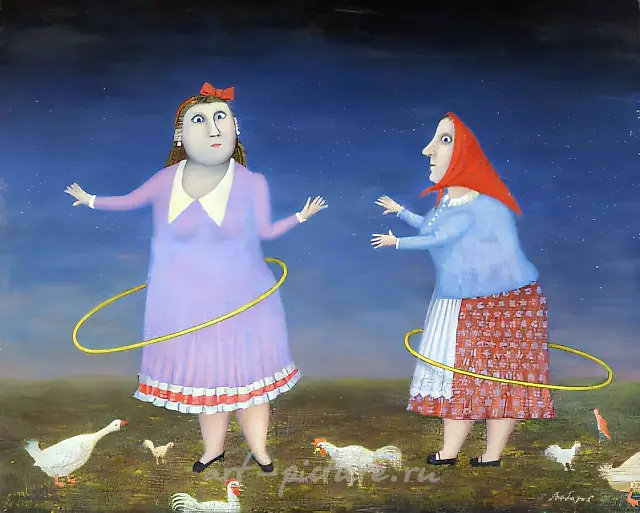 Hula-Hoopers, 1996, oil on canvas, 51 x 61 cm Author`s property