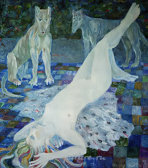 日光浴室，1992年，布面油画，124x114厘米。作者自藏。