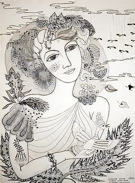 秋之歌，1994年，纸本，墨水，钢笔，62x44厘米。作者自藏。