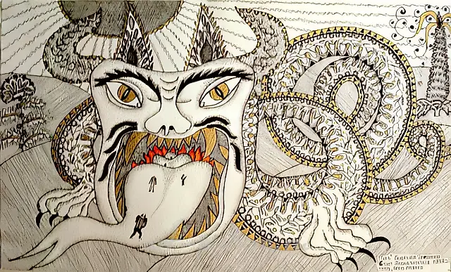 启示录。道路，1998年，羽毛笔，墨水，银，金，30.5x49.5
