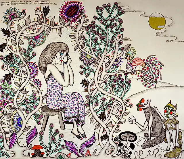 世界末日。狼人儿童，2000年，钢笔，墨水，银，金，58x43