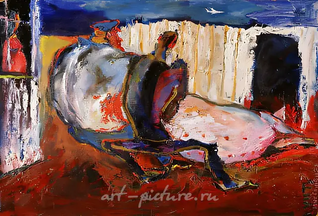 拖猪，1973年，硬质纤维板，油画，35x50厘米
