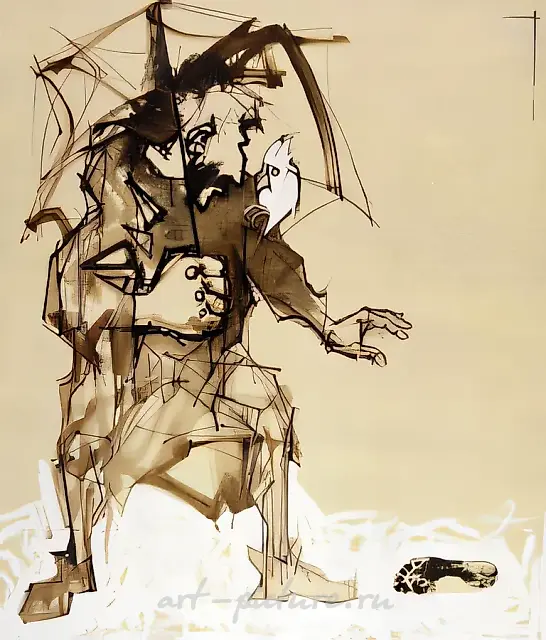 作品名称：《След》。出自三联画《鲁滨逊的日常》，1993年，布面，油画，丙烯，170 x 150 厘米，作者收藏。