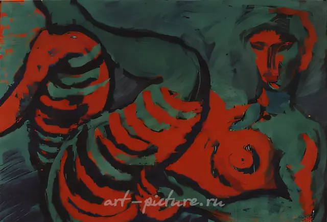 绿中之红，1993年，水粉画纸本，70x85厘米。作者自藏。