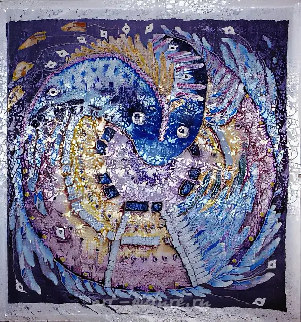 Конец эпохи рыбы, 1997, смешанная техника, шёлк, 100x85. Собственность автора, $500