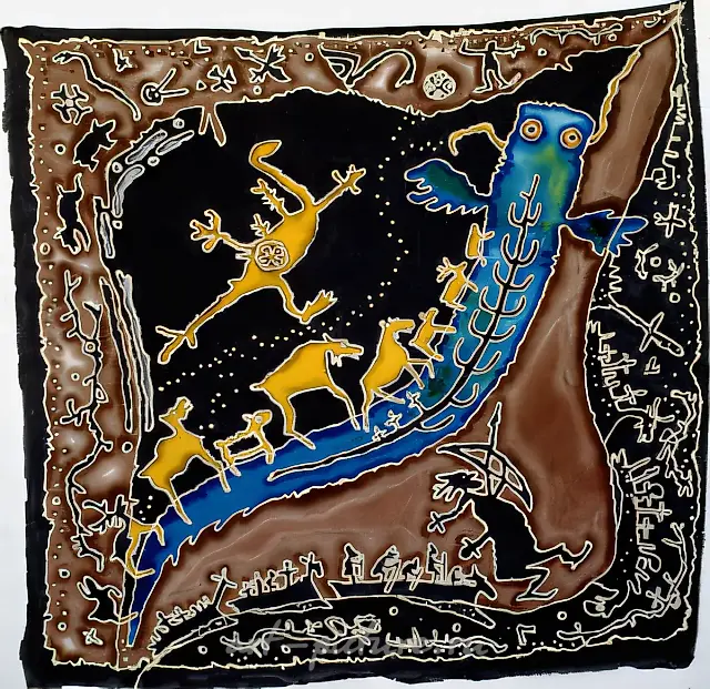 Вечный поход II, 1995, батик, батист, 75x75. Собственность автора, $300
