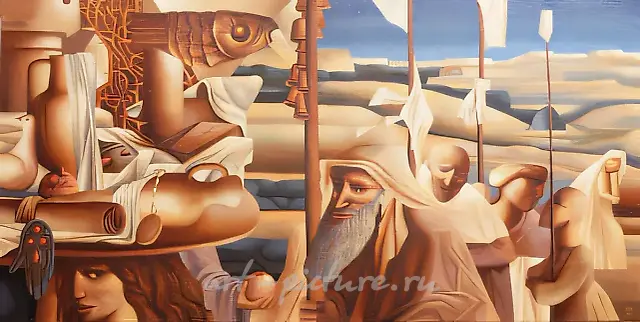 游行。选自系列《卷轴的守护者》，1996年，布面油画，60 × 120厘米