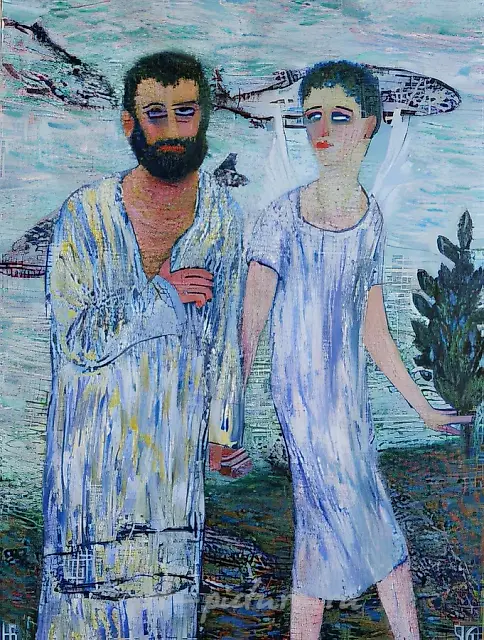 Tovia and an Angel, 1996, oil on canvas, 130x90