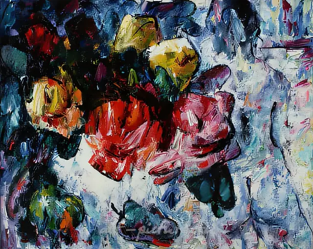 花卉与模特，1996年，布面油画，81 x 101.5厘米