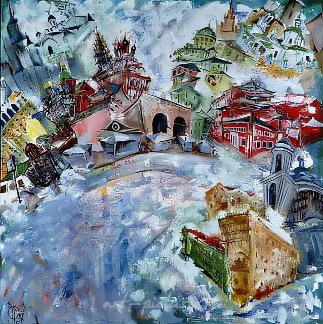 Таганка.Из цикла "На семи холмах"., 1997,  холст, масло,  100х100