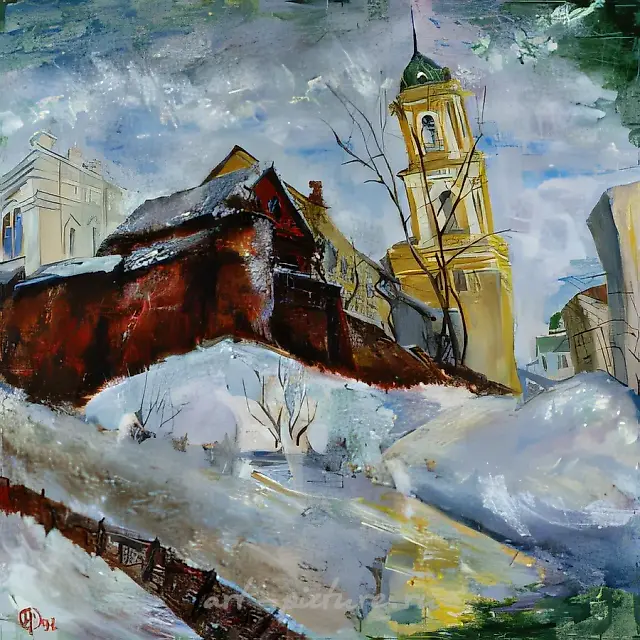 Церковь Евгения Херсонского.
( Рождественский монастырь)    
Из цикла "На семи холмах.
, 1997,   холст, масло,  100х100