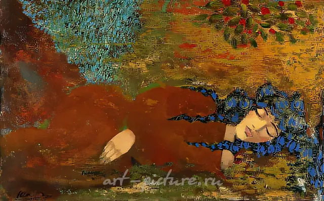 「夕阳映红了少女的衣裙」，1997年，纸本、丙烯、金色薄膜，33×53厘米