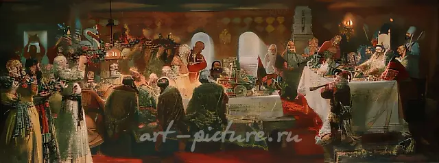 Пир Ивана Грозного            
в Александровой слободе
, 1994, холст, масло, 150 x 402