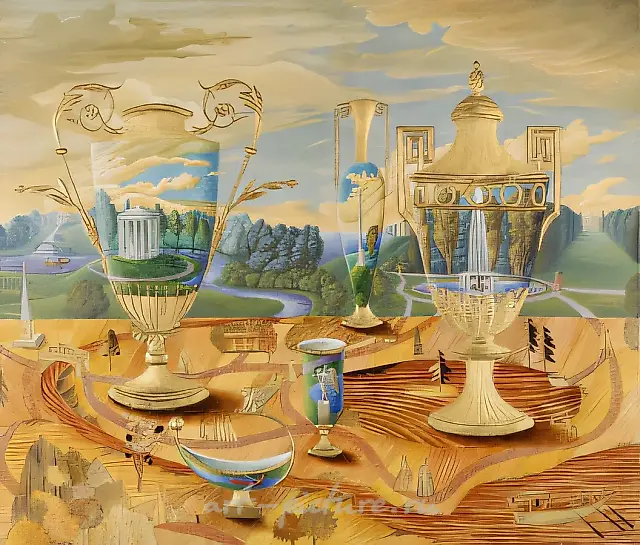 Landscape with Vases, 1994, canvas, oil, 110x125