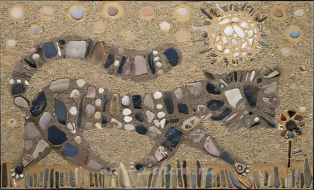 条纹猫，1997年，马赛克（河石），60x100