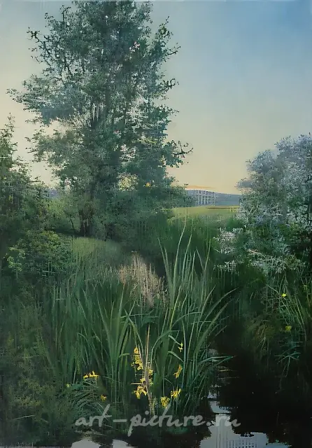 日落渐息，鸢尾花点燃。1996年，布面油画，85 x 59厘米。