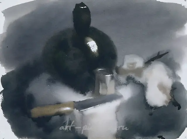 Still Life with a Black Bottle, 1996, paper, watercolour, 18x24