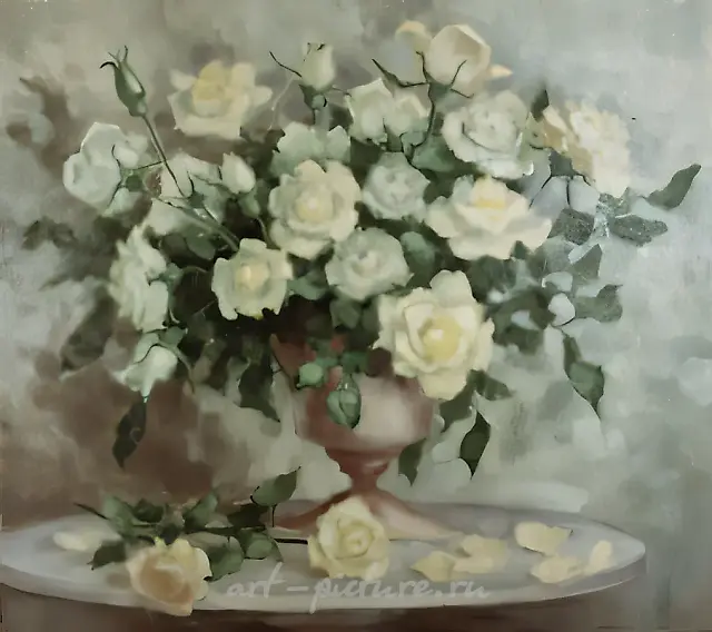 White Roses, 1997, canvas, oil, 80x90
