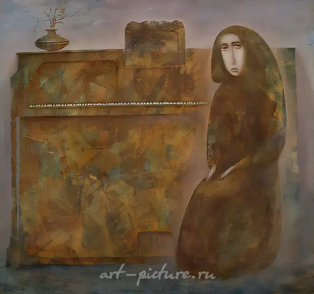 钢琴女演奏家，1997年，布面油画，50×55厘米