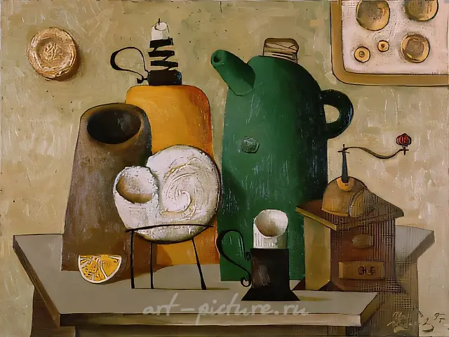 带鹦鹉螺的静物，1997年，布面油画，60x80