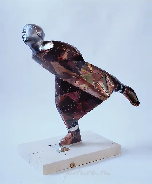 На коньках, 1997, дерево, олово, цветной металл, 72 х 72 х 30