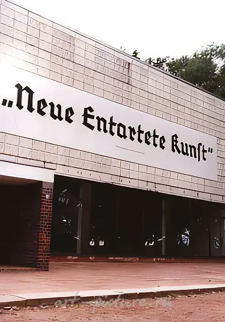 Exhibition («New Degenerate Art»), 1996. Advertising campaign for an imaginary exhibition. Banner on the façade. Kunsthalle Rostock, Germany