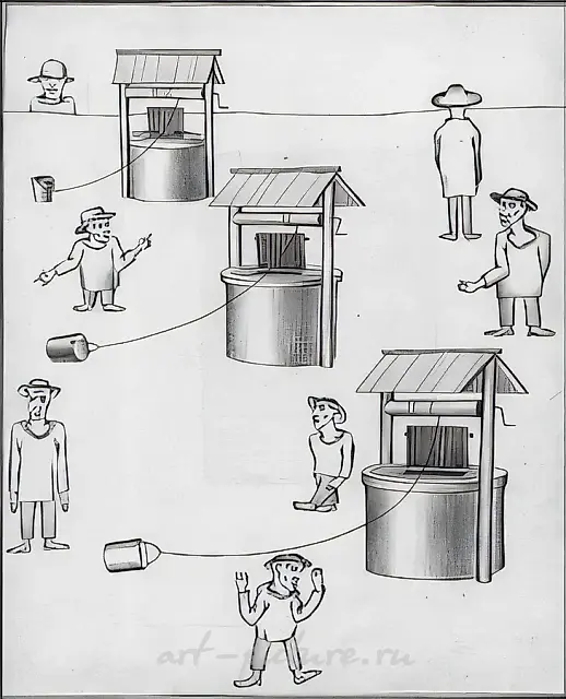 Peasants and wells., 1994, paper, pencil, 36.5х29.8 Author’s property