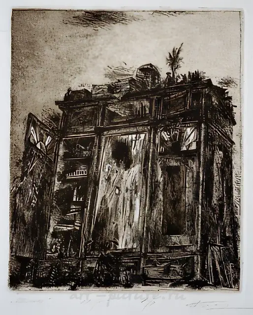 柜子。选自《室内》系列，1984年，蚀刻版画，水松烟，17x14