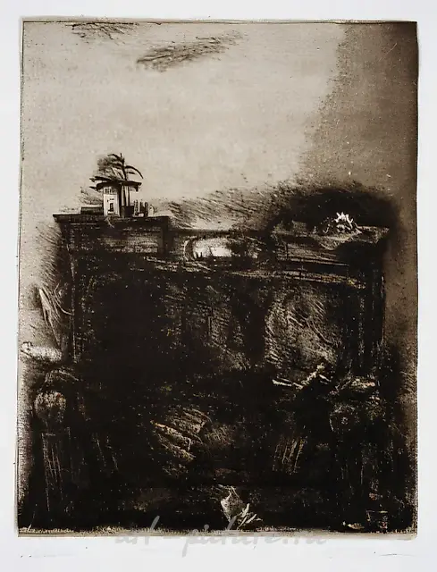 沙发。《室内》系列，1984年，蚀刻、烟色法，17x14