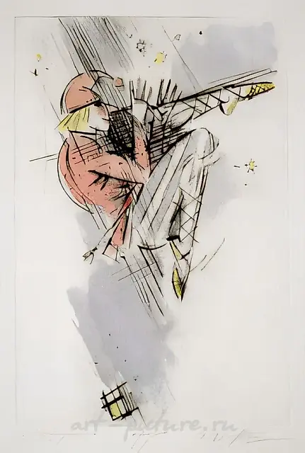彼得鲁什卡。《芭蕾舞》系列，1994年，蚀刻版画、干针、水彩，16×11