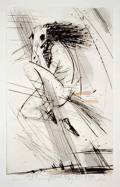 春之祭。第一页。来自“芭蕾”系列，1993年，蚀刻、干针、水彩，18x12