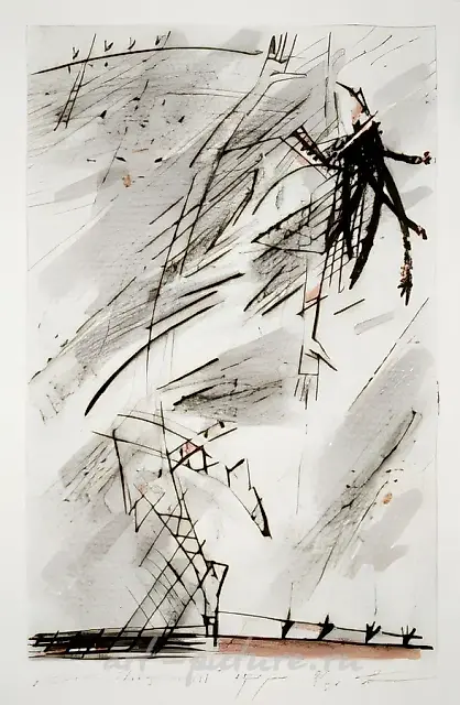 春之祭。第2页。出自《芭蕾舞》系列，1993年，铜版画、干刻针、水彩，18x12厘米。