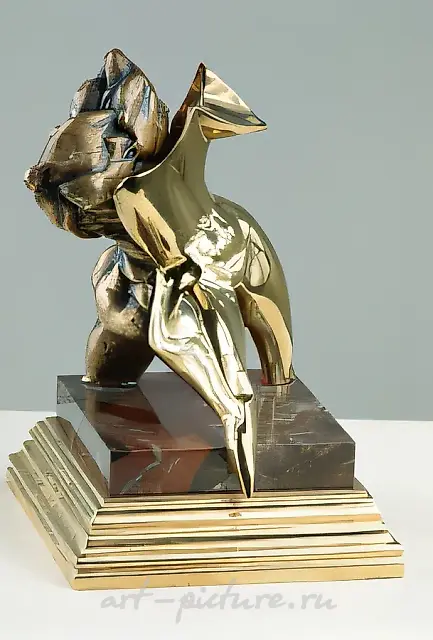 Heteromutation. From the Cycle "Androgenes", 1997, polished bronze, coloured, gilded, gabbro, 18x12x11