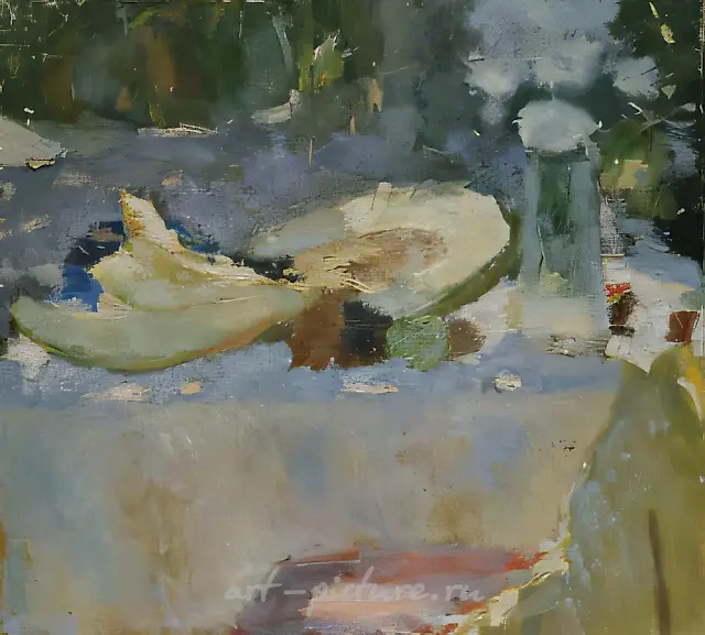 静物画《甜瓜》，1988年，布面油画，80×80厘米