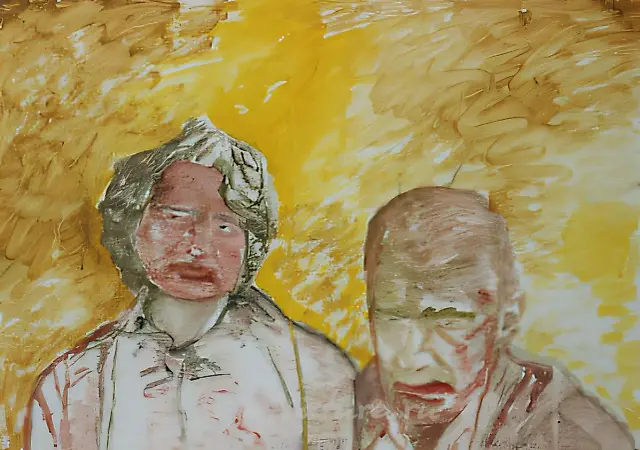 Автопортрет с сестрой, 1992, бумага, гуашь, 60.5х80.5