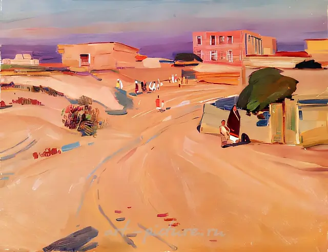 夕阳。阿普谢隆，1970年，布面油画，50 x 70 厘米
