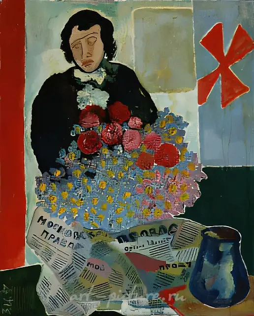 Girl with Flowers, 1998, canvas, oil, 100x80
