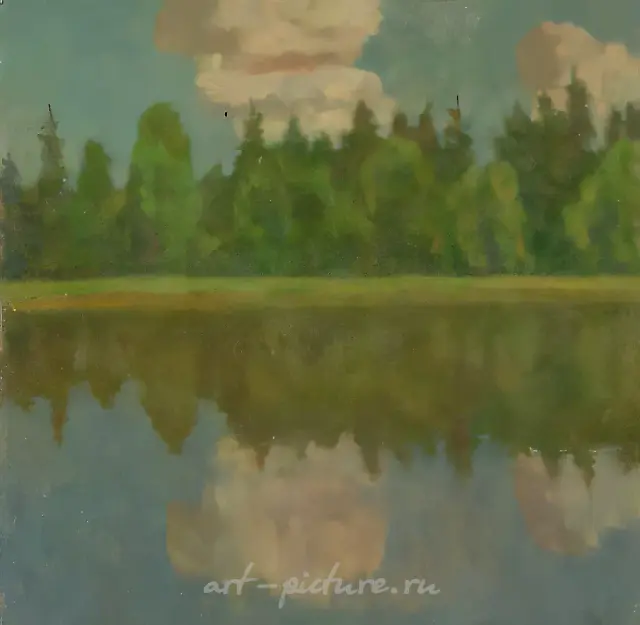 森林湖，1998年，布面油画，100 x 100