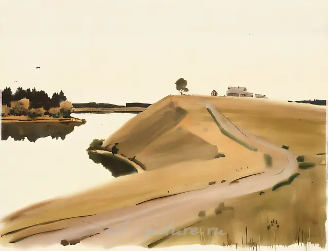 夏日傍晚在河边，1995年，纸本水彩，50 x 65