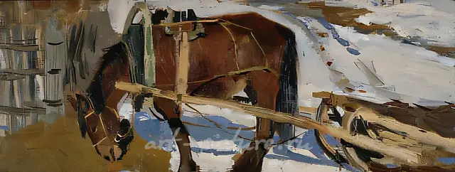 Horse, 1958, cardboard, oil, 15x40.5