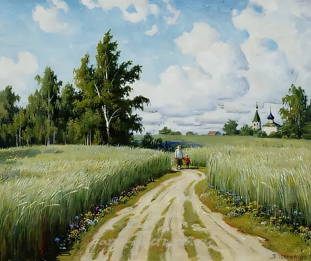 Рожь поспевает., 1989, картон, масло, 55 х 61